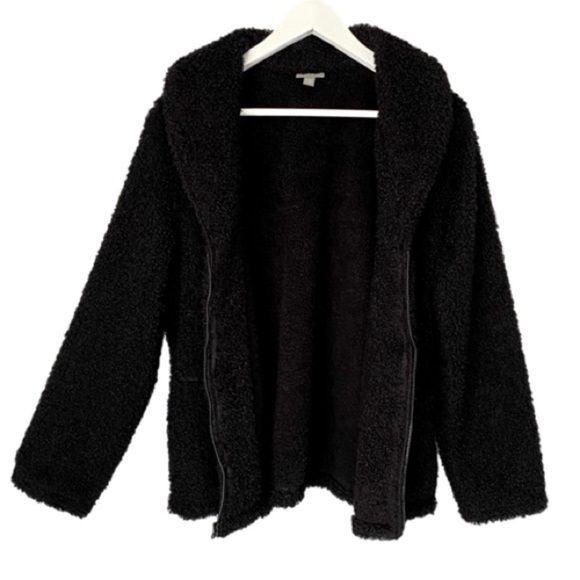 J. JILL Jacket Plush Teddy Fleece Zipper Black Long Sleeve Women's Size… - Picture 4 of 15